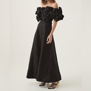 Sierra Darien Off Shoulder 3D Floral Black Maxi Dress